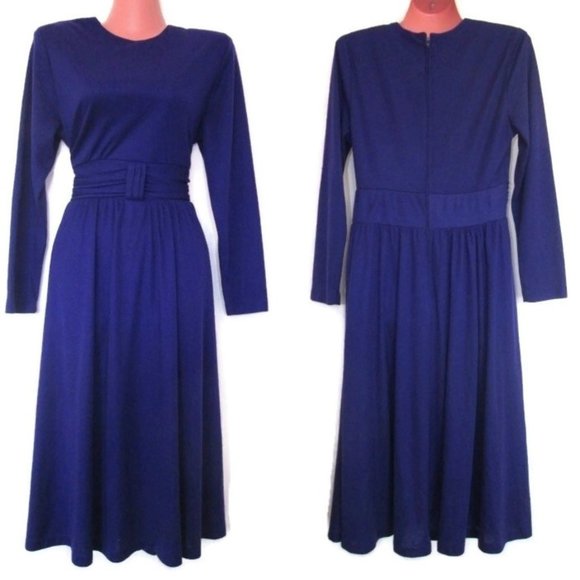 1980s vintage purple modest midi swing dress size medium - Picture 2 of 3